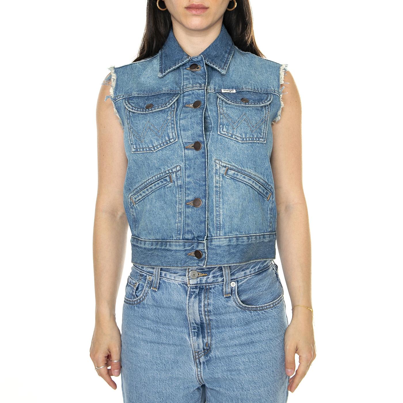 Shrunken Denim Vest Leaving Town - Top Denim Jeans Donna Blu 112350356  WRANGLER 