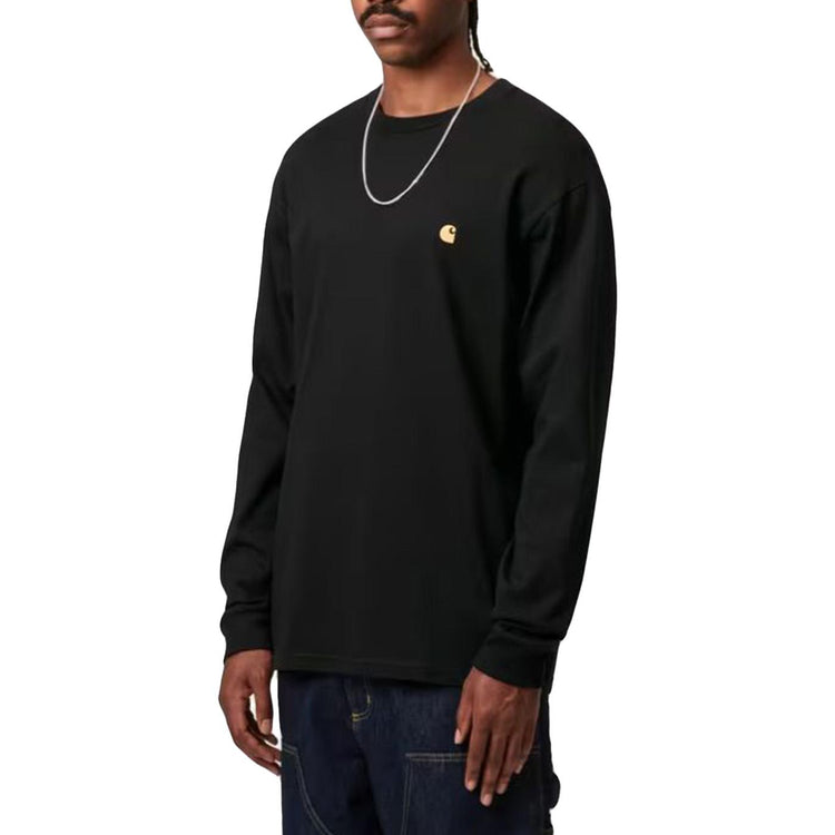 L/S CHASE T-SHIRT BLACK / GOLD - Maglietta Girocollo Maniche Lunghe Uomo Nera I026392 00FXX CARHARTT WIP 