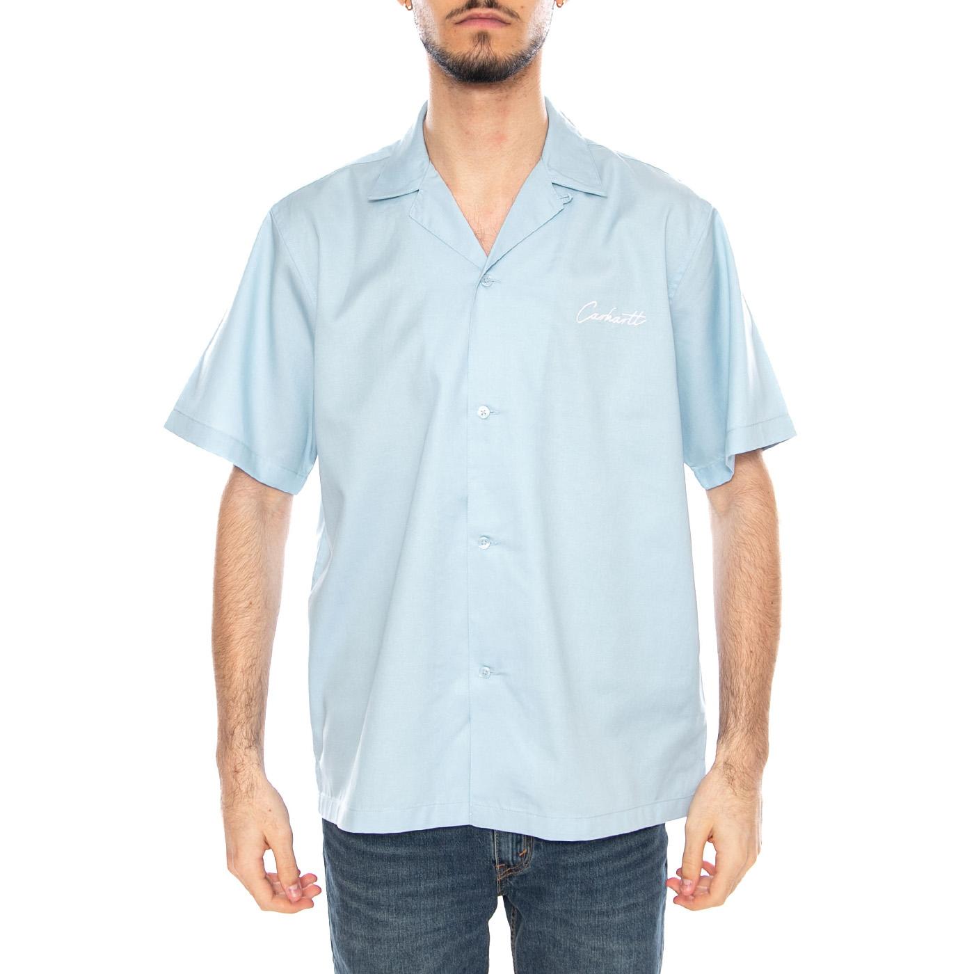 S/S Delray Shirt Icaria / White - Camicia Maniche Corte Uomo Blu I031465 3M3XX CARHARTT WIP 