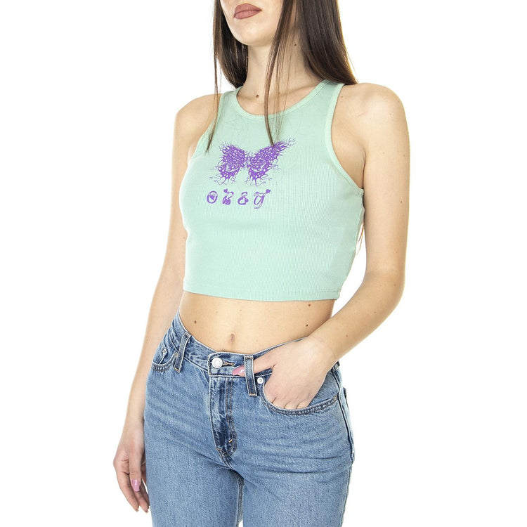 Obey Flaming Butterfly Rib Megan Tank Green Fig - Canotta Donna Verde 263732327-GFG  OBEY 