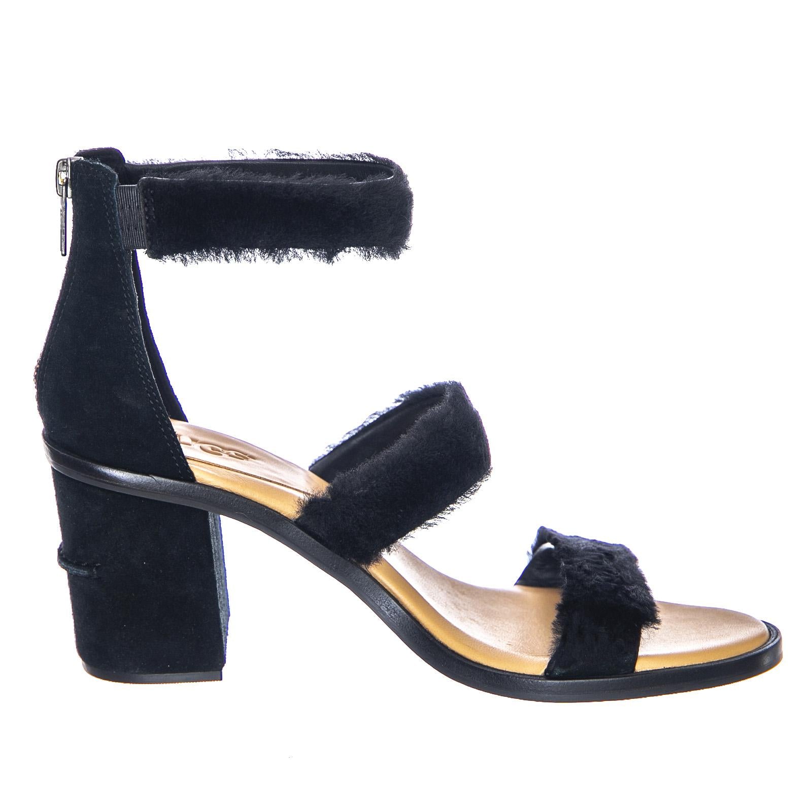 Womens Del Rey Fluff Heel Lantana Black Sandals UGSDELRFHBK1095489W  UGG 