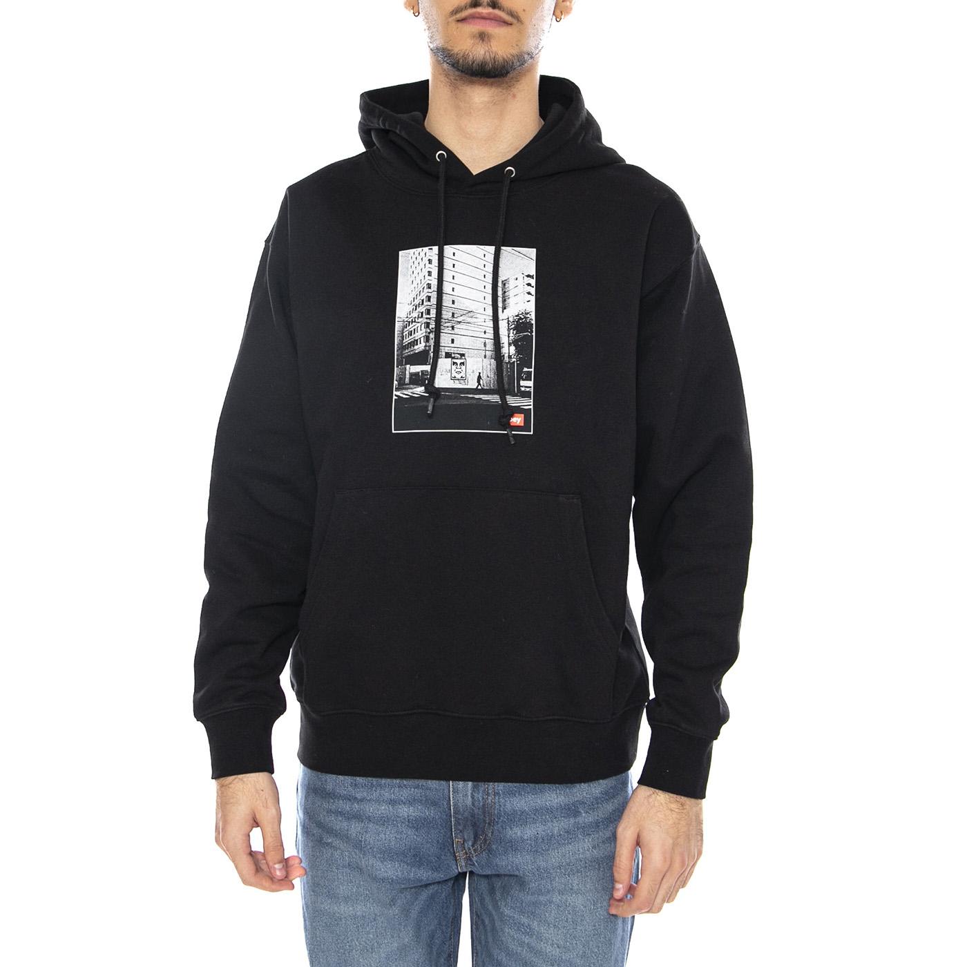 Obey Osaka Photo Fleece Black -- Felpa con Cappuccio Uomo Nera 117464114 BLK OBEY 