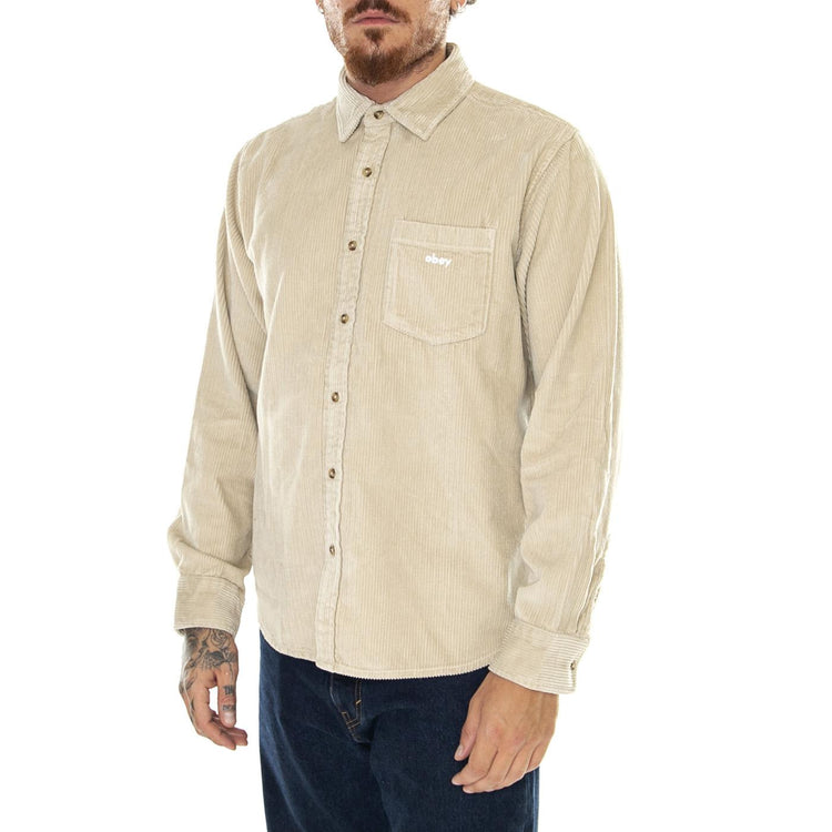 M' Miles Woven LS SIlver Grey Shirt - Camicia in Velluto Uomo Beige 181200372-SIG  OBEY 