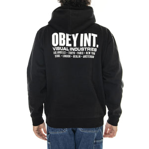 Obey Int. Visual Industries Premium Hooded Fleece Black - Felpa con Cappuccio Uomo Nera 112843553-BLK  OBEY 