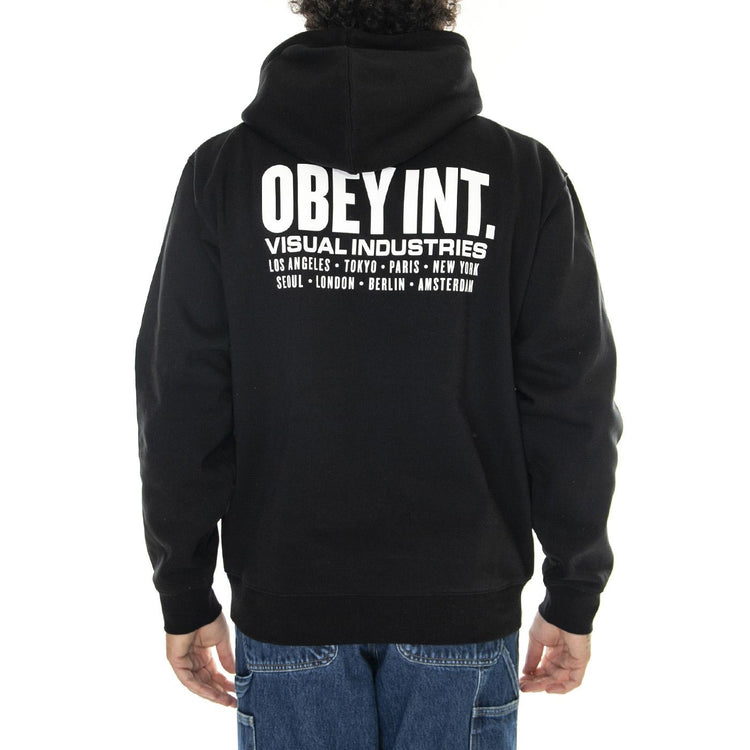 Obey Int. Visual Industries Premium Hooded Fleece Black - Felpa con Cappuccio Uomo Nera 112843553-BLK  OBEY 