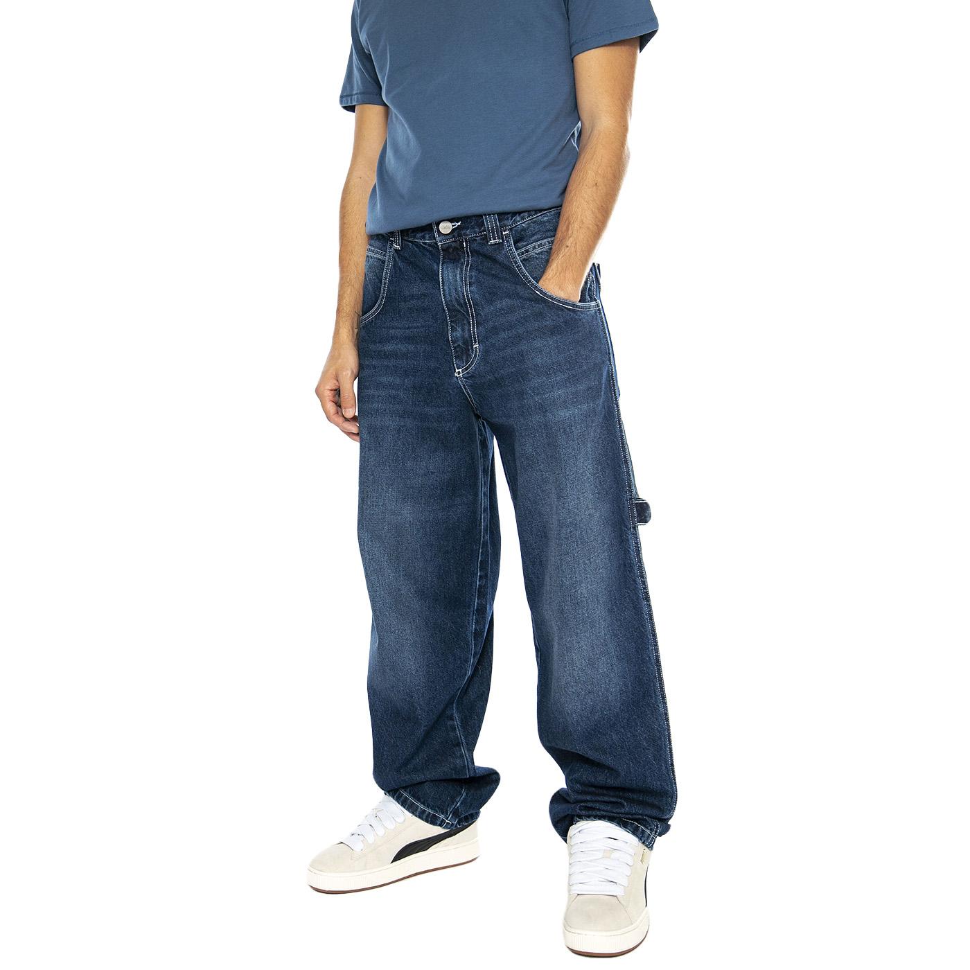 R-Bianco Alonato Used Dark - Pantaloni Denim Jeans Uomo Blu DENIMBLUE-091  BLUESKIN 