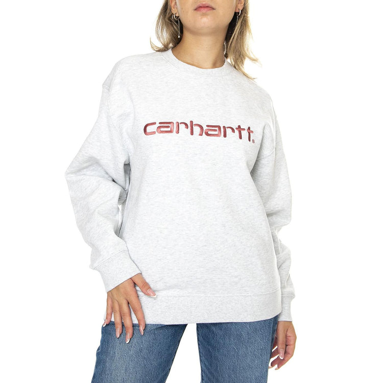W' Carhartt Sweat Ash Heather / Dusty Rose - Felpa Girocollo Donna Grigia I033647.2J5XX  CARHARTT WIP 