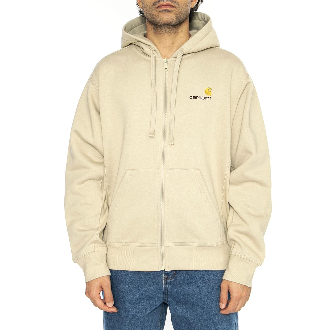 Hooded American Script Jacket Fleur De Sel - Felpa con Cappuccio e Ziip Uomo Beige I033063.2LPXX  CARHARTT WIP 