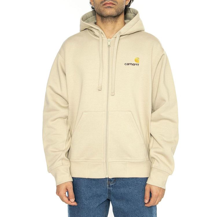 Hooded American Script Jacket Fleur De Sel - Felpa con Cappuccio e Ziip Uomo Beige I033063.2LPXX  CARHARTT WIP 