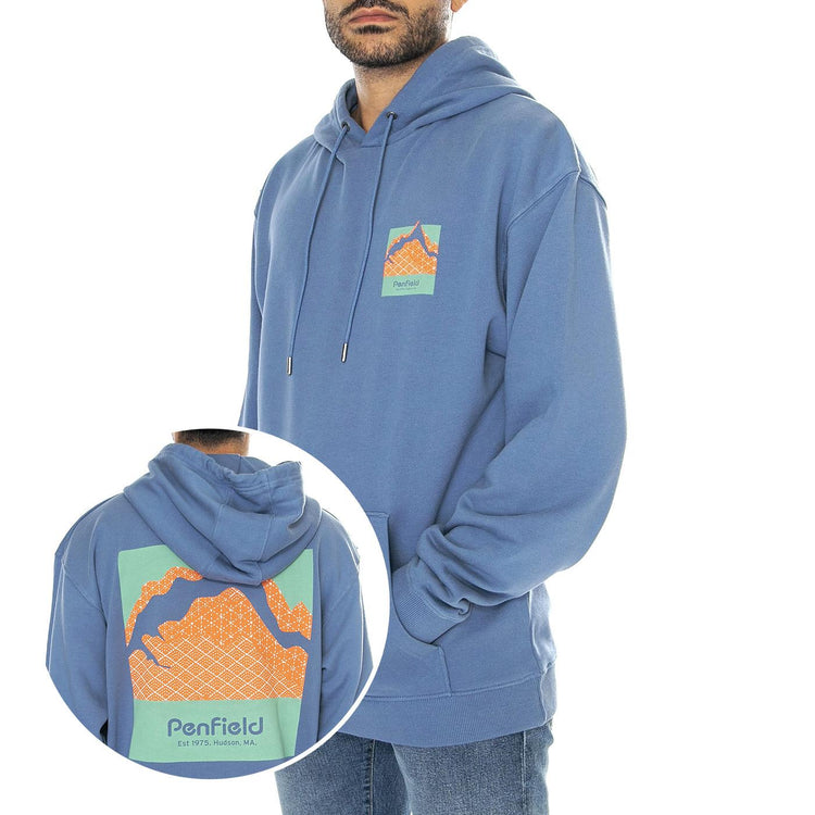 Mountain Back Print LB Hood Blue Horizon - Felpa con Cappuccio Uomo Blu PFD0499-H82  PENFIELD 