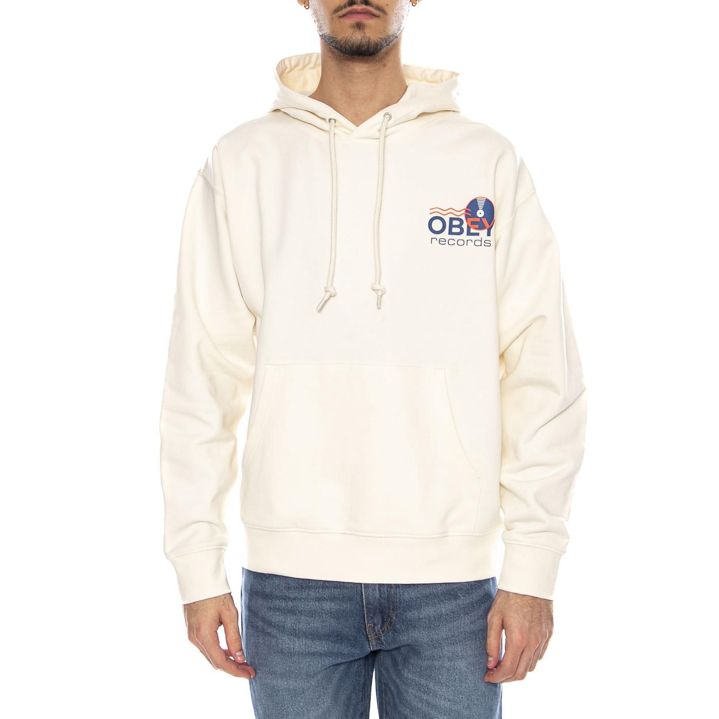 Obey Records Sound Waves Fleece Unbleached -- Felpa con Cappuccio Uomo Beige Naturale 117464050 UBL OBEY 