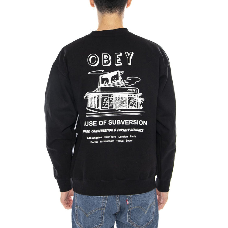 OBEY House of Subversion Fleece -- Felpa Girocollo Uomo Nera 112864195 BLK OBEY 