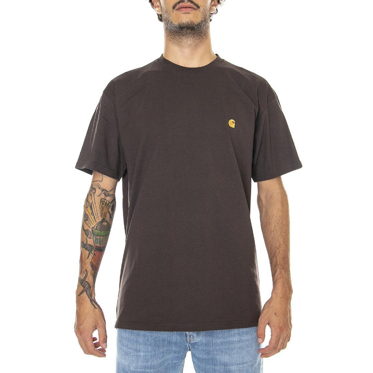S/S Chase T-Shirt Dark Umber / Gold - Maglietta Girocollo Uomo Marrone I026391-11HXX  CARHARTT WIP 
