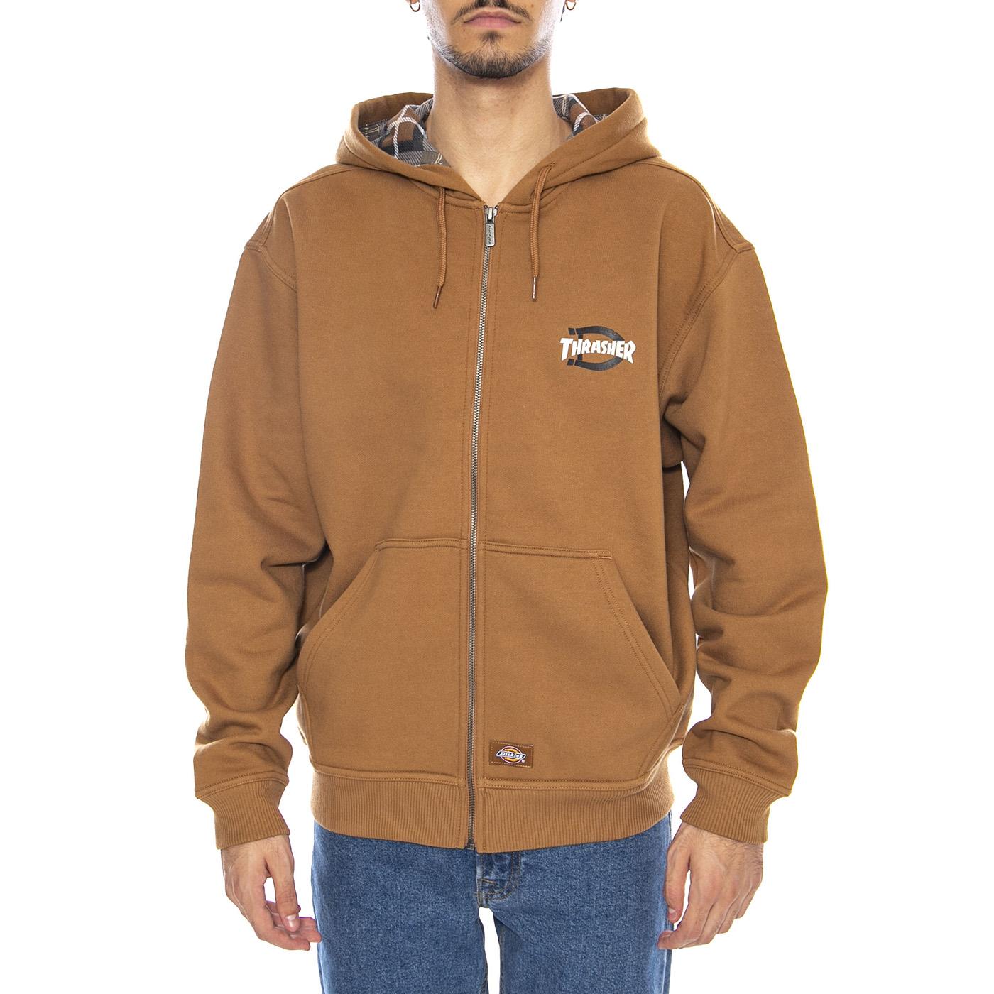THRASHER x DICKIES Zip Through Brown Duck - Felpa con Cappuccio Uomo Marrone DK0A887J0BD1  DICKIES 