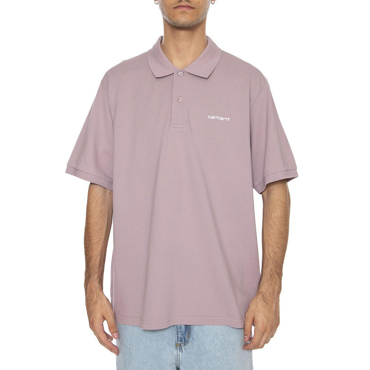 S/S Carhartt Script Polo Pink Fog / White - Polo Uomo Viola I035231.31MXX  CARHARTT WIP 
