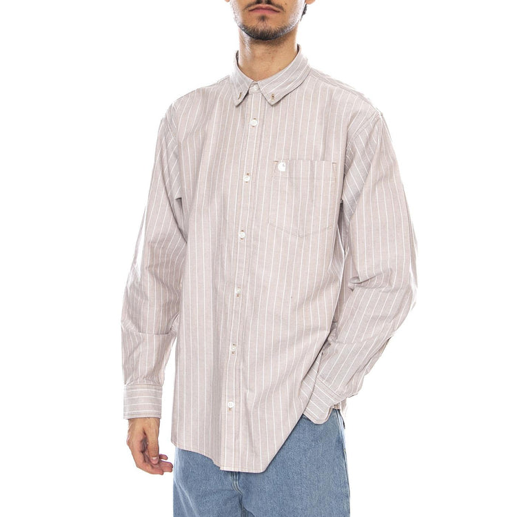 L/S Cassel Shirt Cassel Stripe, Peanut / White - Camicia Uomo Multicolore I035327.35EXX  CARHARTT WIP 