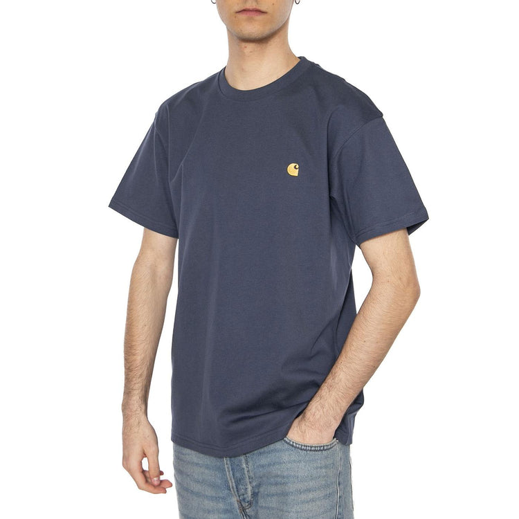 S/S Chase T-Shirt Dusky Blue / Gold - Maglietta Girocollo Uomo Blu I026391.2Q8XX  CARHARTT WIP 