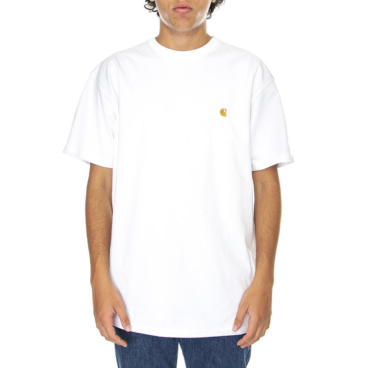 S/S Chase T-Shirt White / Gold - Maglietta Girocollo Uomo Bianca I026391-00RXX  CARHARTT WIP 