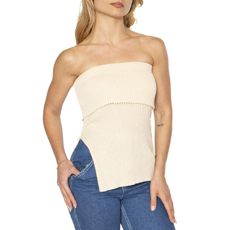 Top punto canalé sin tirantes blanco - Top Donna Beige 51W/10612  WILD PONY 