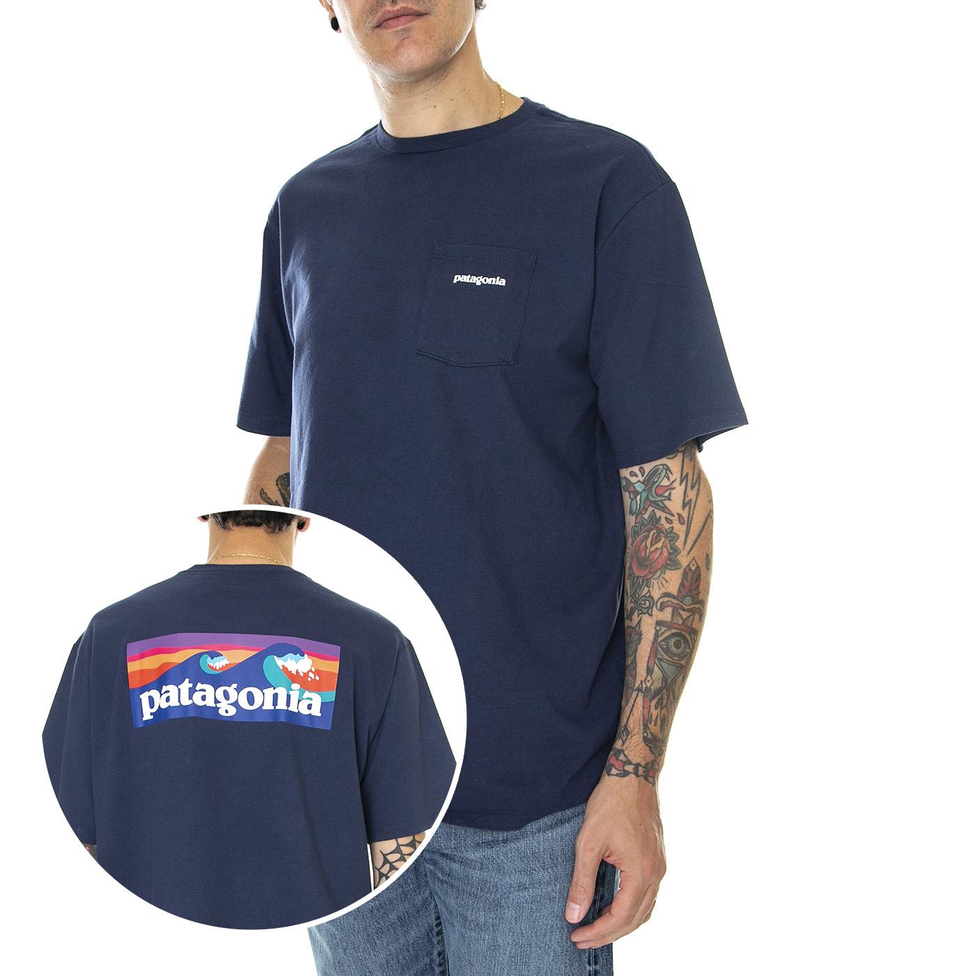 M's Boardshort Logo Pocket Responsibili-Tee Stone Blue - Maglietta Girocollo Uomo Blu 37655-SNBL  PATAGONIA 