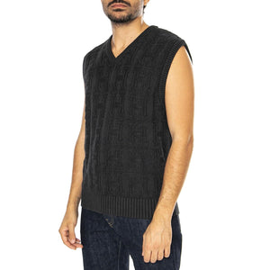 Interlacd Jacquard Overdyed Vest Black - Maglione Smanicato Uomo Nero KN00509-BLACK  HUF 