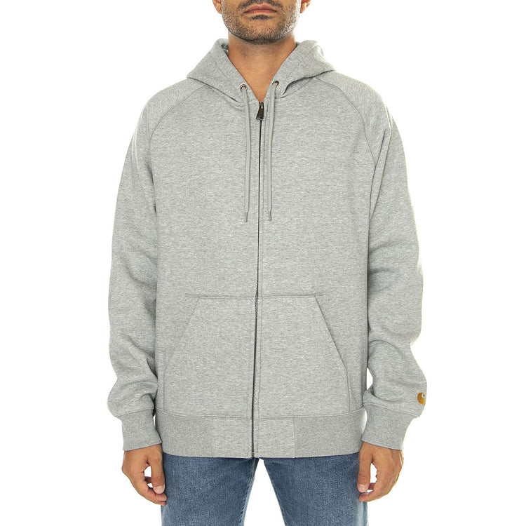 Hooded Chase Jacket Grey Heather / Gold - Felpa con Cappuccio Uomo Grigia I033664.00MXX  CARHARTT WIP 