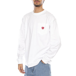 L/S Pocket Heart T-Shirt White / Red - Maglietta Girocollo Maniche Lunghe Uomo Bianca I035300.1WZXX . CARHARTT WIP 