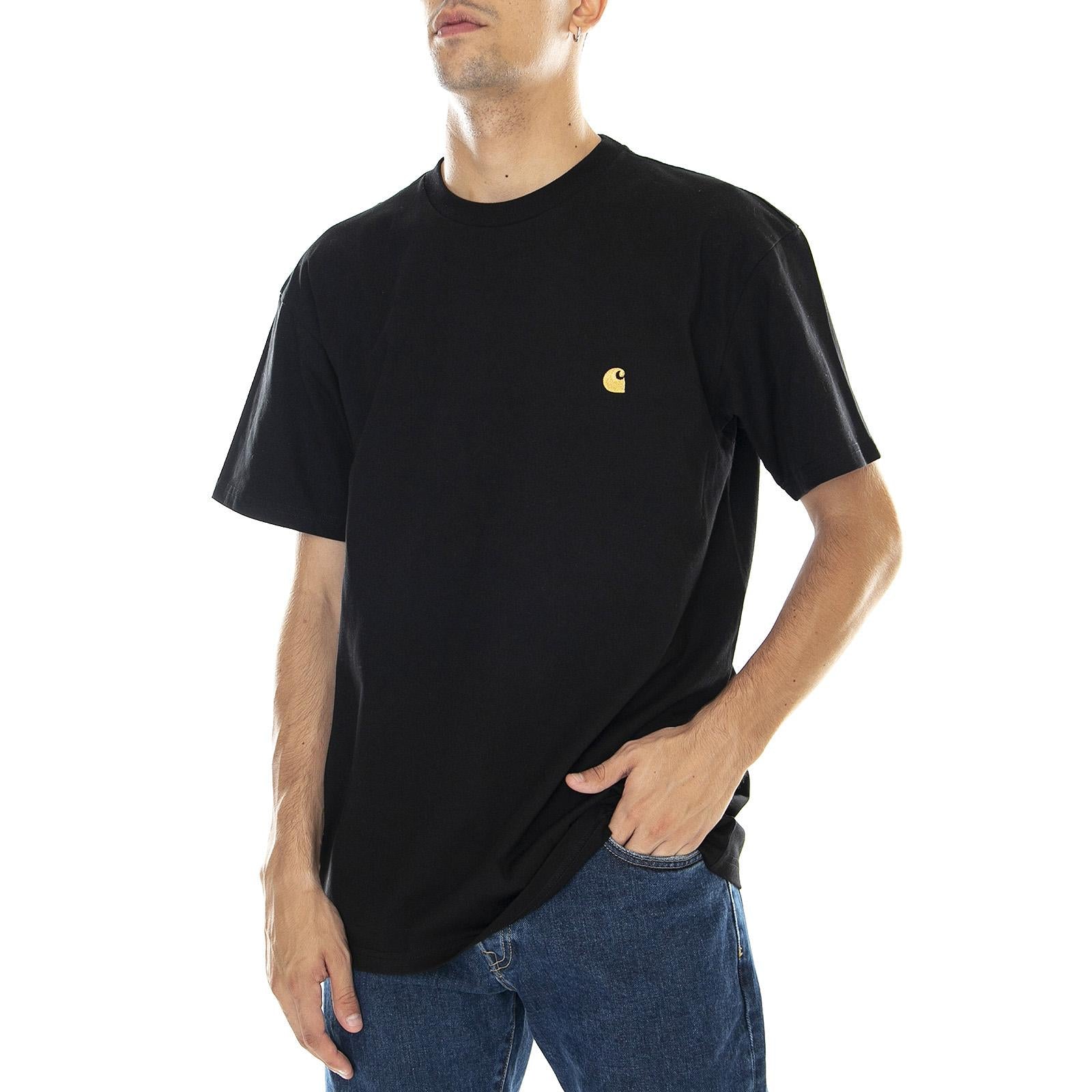 S/S CHASE T-SHIRT BLACK / GOLD - Maglietta Girocollo Uomo Nera I026391 00FXX CARHARTT WIP 