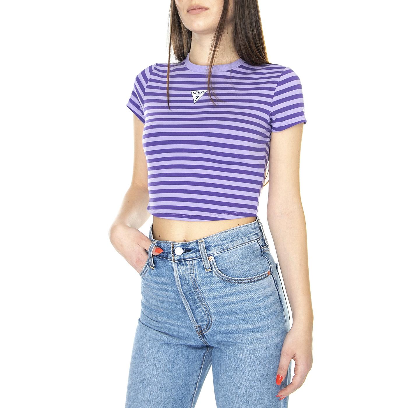 Go Clara Striped Baby Tee Light Iris Multi - Maglietta Girocollo Donna Viola W3GI60KA0Q3-F43M  GUESS ORIGINALS 
