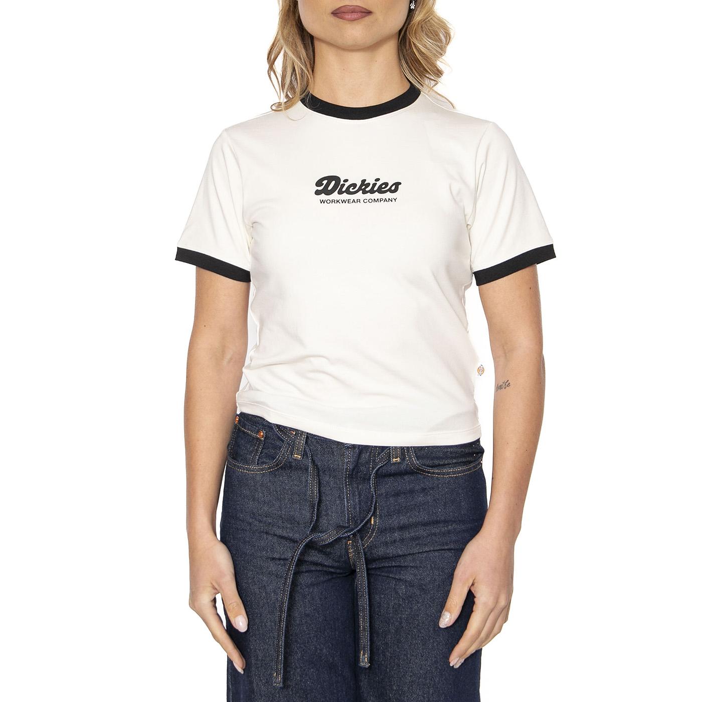 Lewinstown Ringer Tee Egret  - Maglietta Girocollo Donna Bianca DK0A4Z8IC481  DICKIES 
