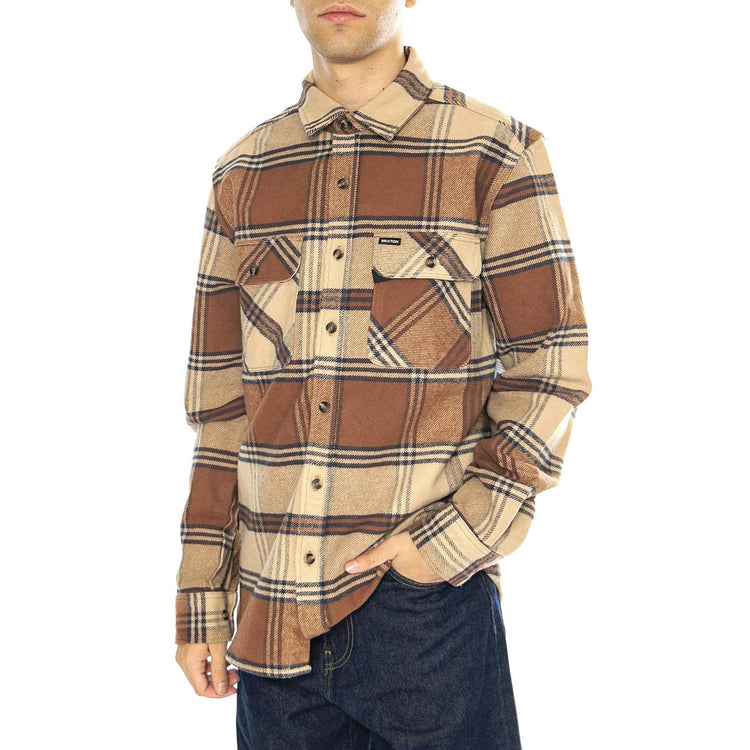 Bowery Heavy Weight L/S Flannel Sand / Bison - Camicia Uomo Multicolore 01297-SNDBS  BRIXTON 