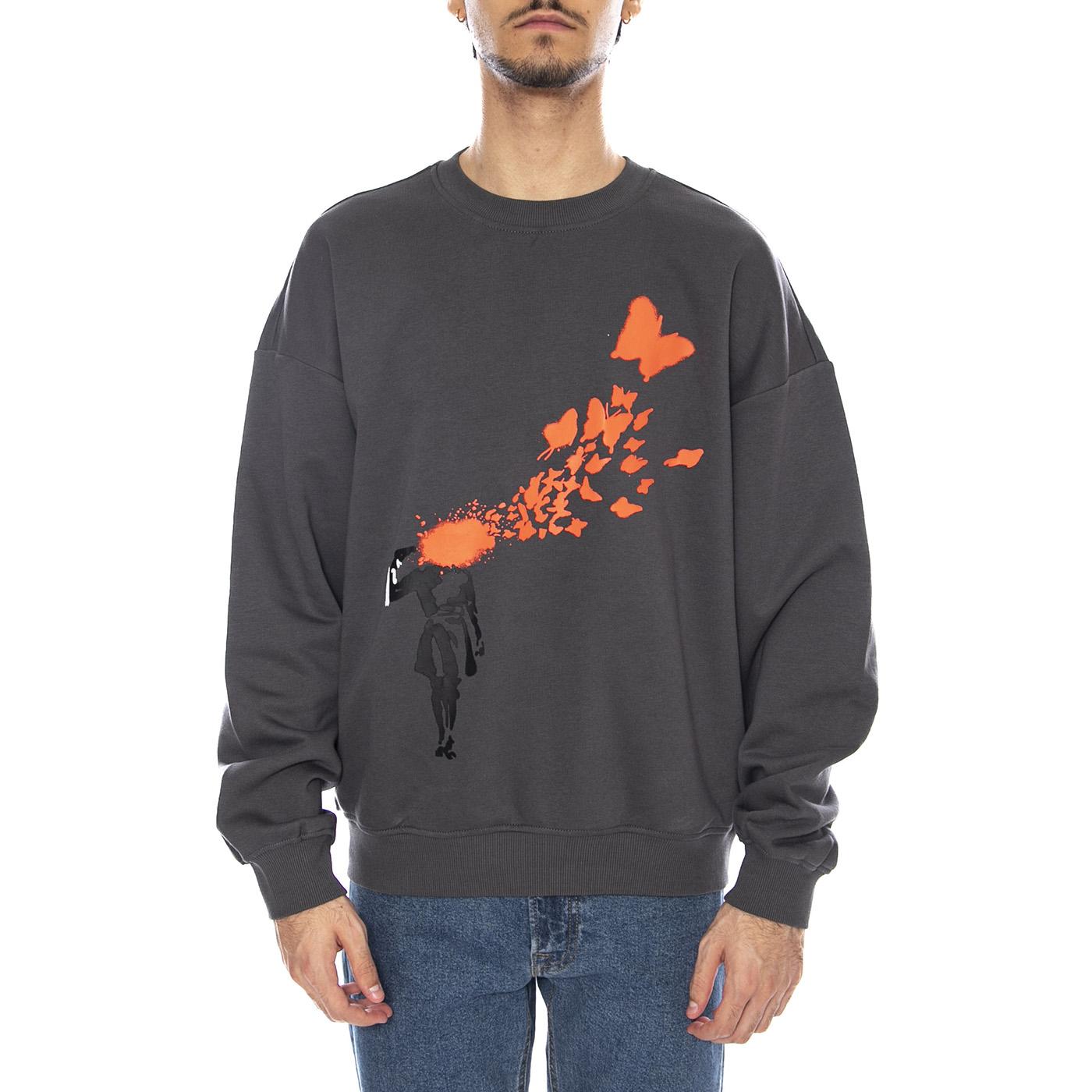 Banksy Vintage Crew Neck Grey Pinstripe "Butterfly Shot" - Felpa Girocollo Uomo Grigia 22035203-4911270 . ONLY & SONS 