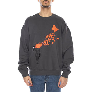 Banksy Vintage Crew Neck Grey Pinstripe "Butterfly Shot" - Felpa Girocollo Uomo Grigia 22035203-4911270 . ONLY & SONS 