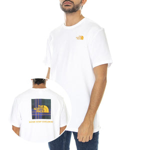 S/S Redbox Tee Eu TNF White / Ponderosa Green Large Halfdome Plaid Print - Maglietta Girocollo Uomo Bianca NF0A2TX283V1  THE NORTH FACE 