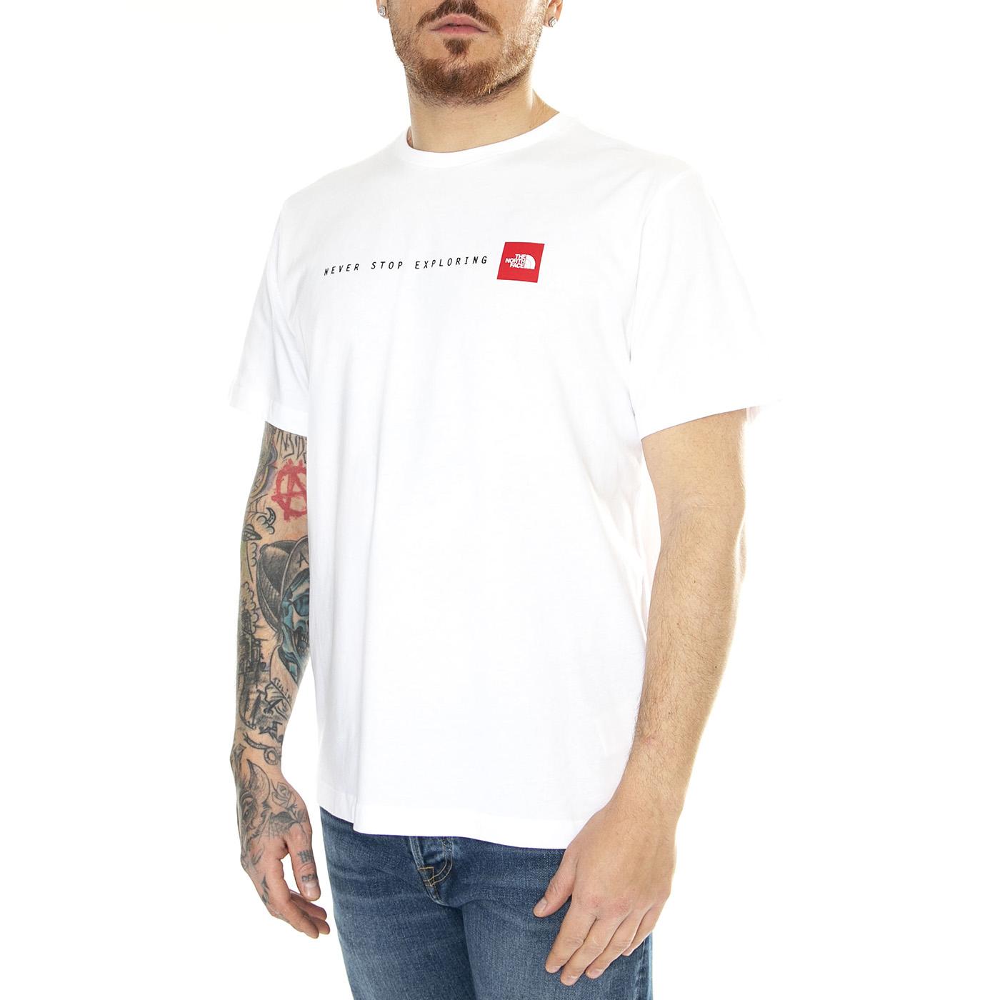 M S/S Never Stop Exploring Tee Tnf White - Maglietta Girocollo Uomo Bianca NF0A87NSFN41  THE NORTH FACE 