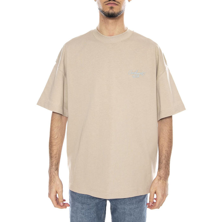 S/S Signature Script T-Shirt Fleur De Sel / Citadel -- Maglietta Girocollo Uomo Grigia / Blu I033828.38QXX . CARHARTT WIP 