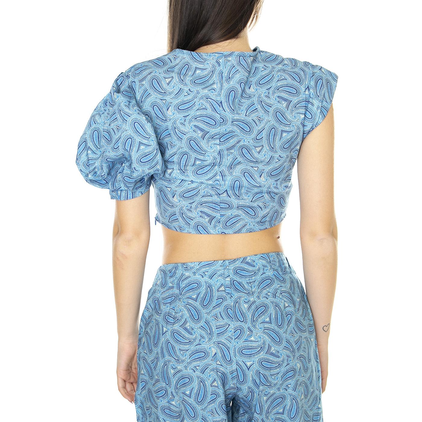 W' Crop Top Asimetrico con Estampado Paisley - Top Donna Blu / Multicolore 31W/41232  WILD PONY 