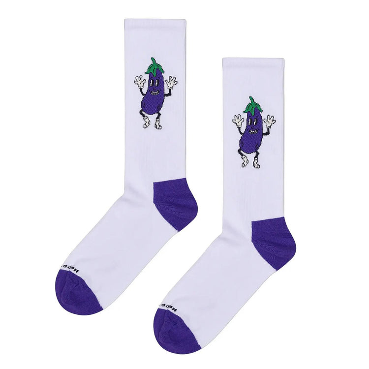 Aubergine Sneaker Sock White - Calzini Bianchi P004140 WHITE HAPPY SOCKS 