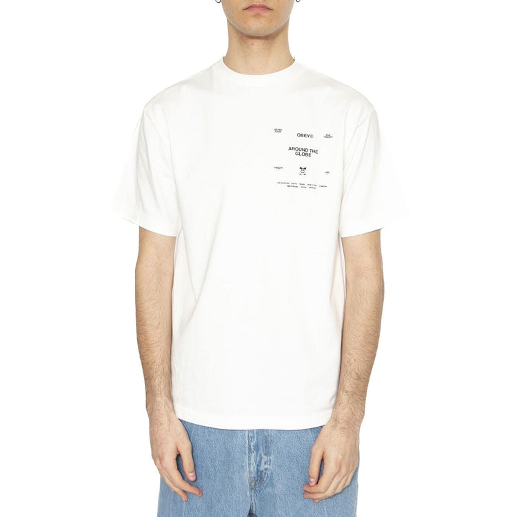Obey Around The Globe Tee Pigment Vintage White - Maglietta Girocollo Uomo Bianca 167924096-VWH  OBEY 