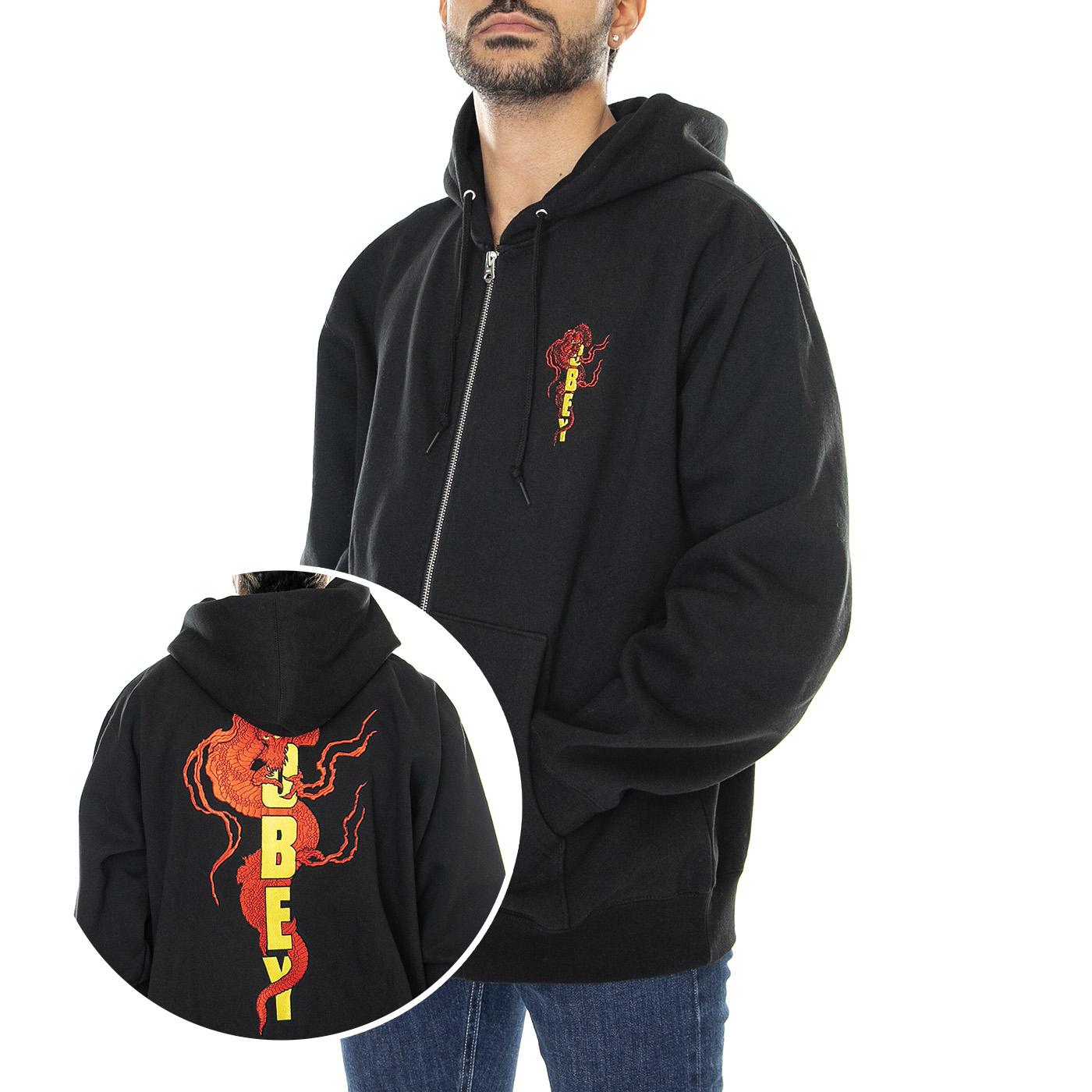 Obey Dragon Zip Hood Fleece Black - Felpa con Cappuccio e Zip Uomo Nera 112460014-BLK  OBEY 