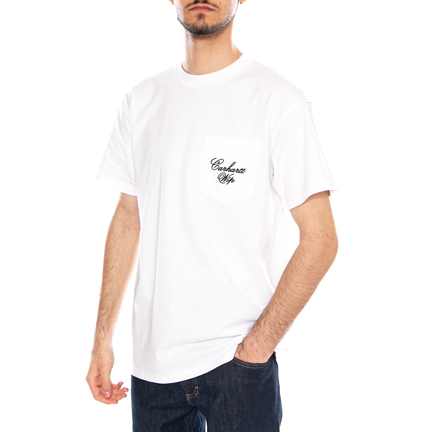S/S Longhand Pocket T-Shirt White / Black - Maglietta Girocollo Uomo Bianca I036204 00AXX CARHARTT WIP 