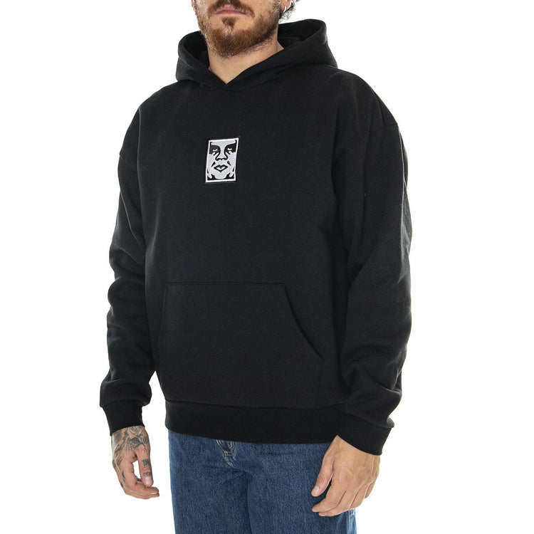 Icon Extra Heavy Hood II Fleece Black - Felpa con Cappuccio Uomo Nera 112470196-BLK  OBEY 