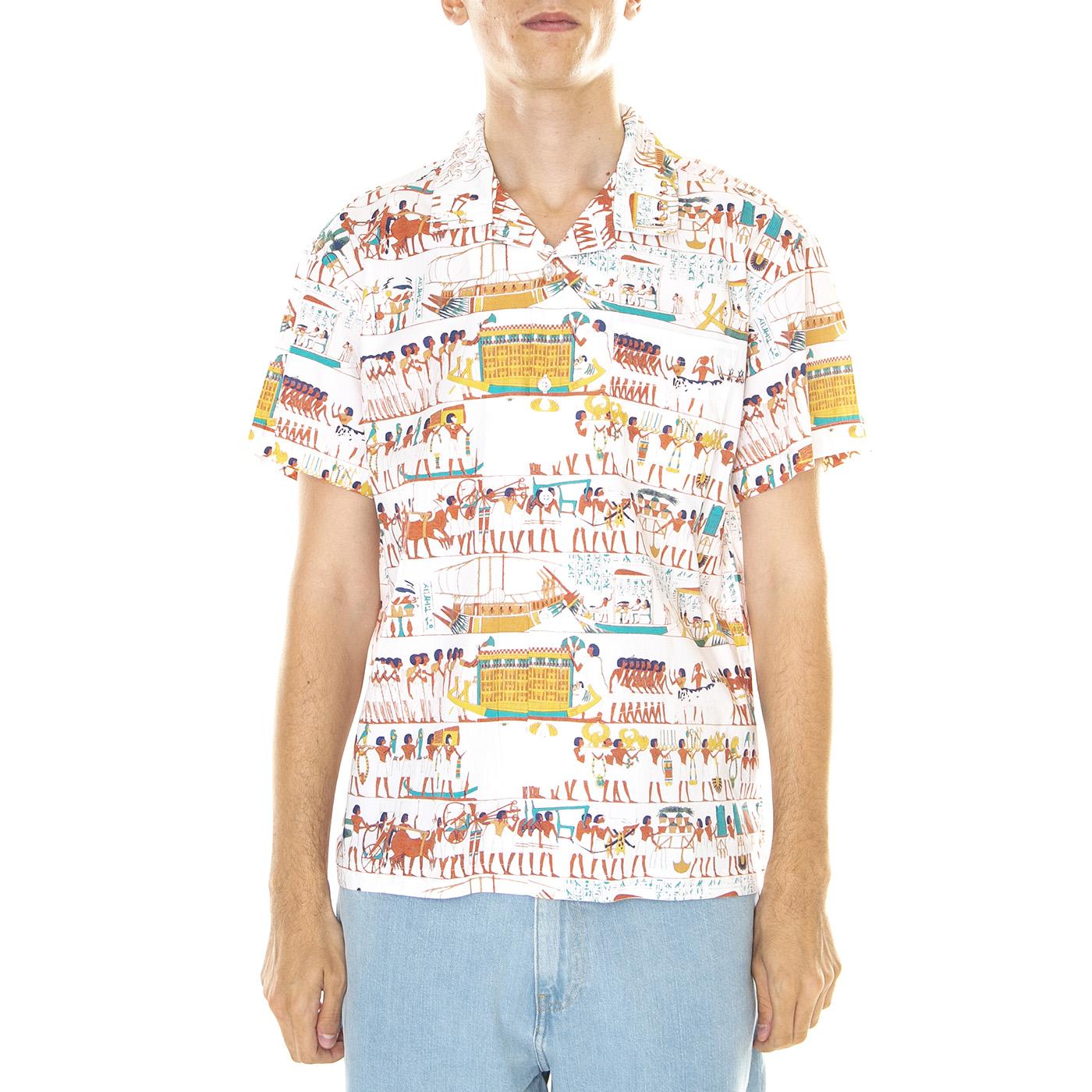 M' Heiro Woven S/S White / Multi - Camicia Maniche Corte Uomo Bianca / Multicolore 181210379-WTM  OBEY 