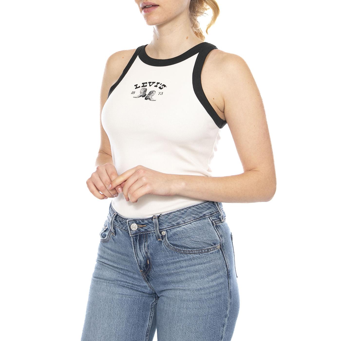 GR Essential Racer Tank - Archival Boots Sugar Swizzle / Pirate Black - Canotta Donna Bianca 003QP 0010 LEVIS 