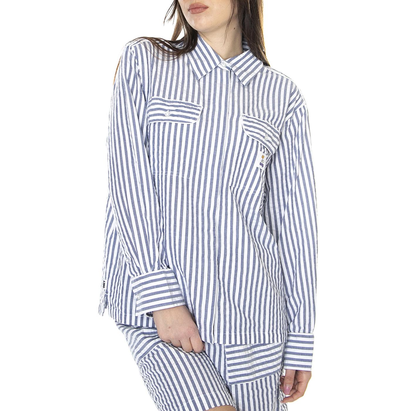 W' Elena Shirt SS Matching Sets Light Blue Multi - Camicia Donna Blu / Multicolore 281200120-LBL  OBEY 