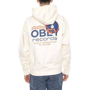 Obey Records Sound Waves Fleece Unbleached -- Felpa con Cappuccio Uomo Beige Naturale 117464050 UBL OBEY 