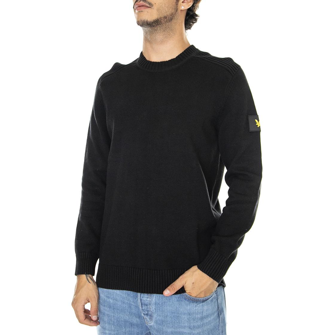 Shoulder Detail Crew Neck Knit Jet Black - Maglione Girocollo Uomo Nero KN1326V-Z865  LYLE & SCOTT 