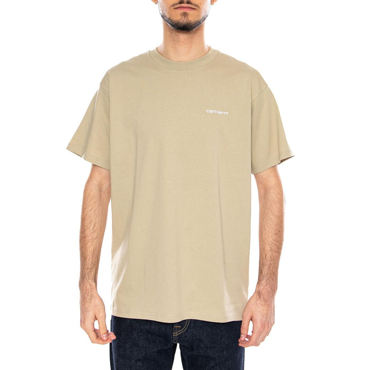 S/S Script Embroidery T-Shirt Barchan / White - Maglietta Girocollo Uomo Verde I030435 3LWXX CARHARTT WIP 