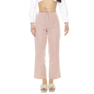W' Pantalón con Tiras Para Anudar y Estampado de Rayas Rojas - Pantaloni Donna Rosa / Multicolore 31W/11223  WILD PONY 