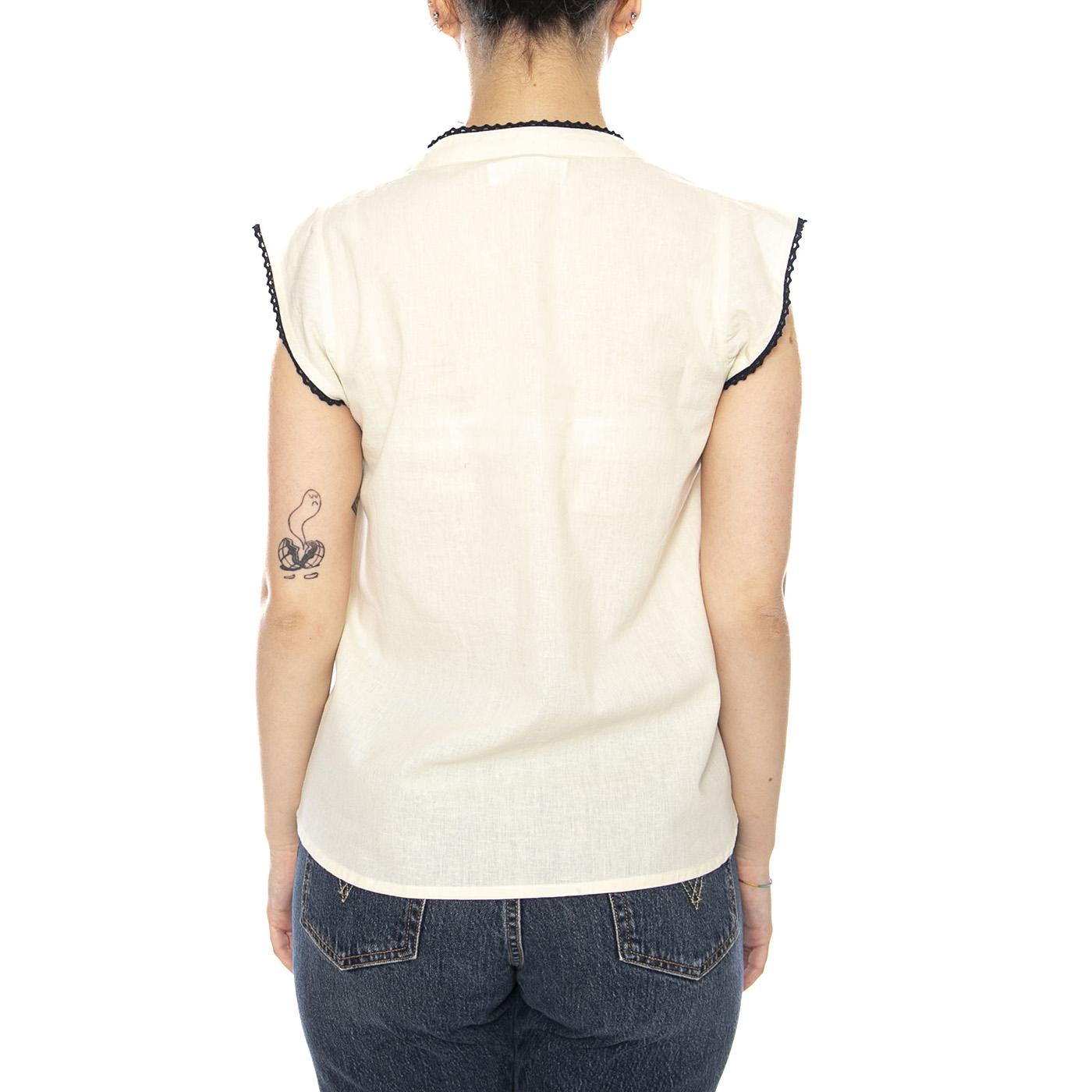 BLOUSE ECRU - Camicia Smanicata Donna Ecrù con Ricami a Contrasto 4.61.689.30 101 MD'M 